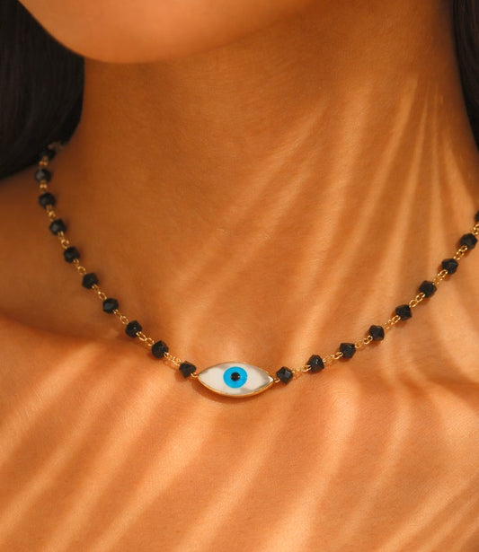 Evil Eye Obsidian Bead Necklace