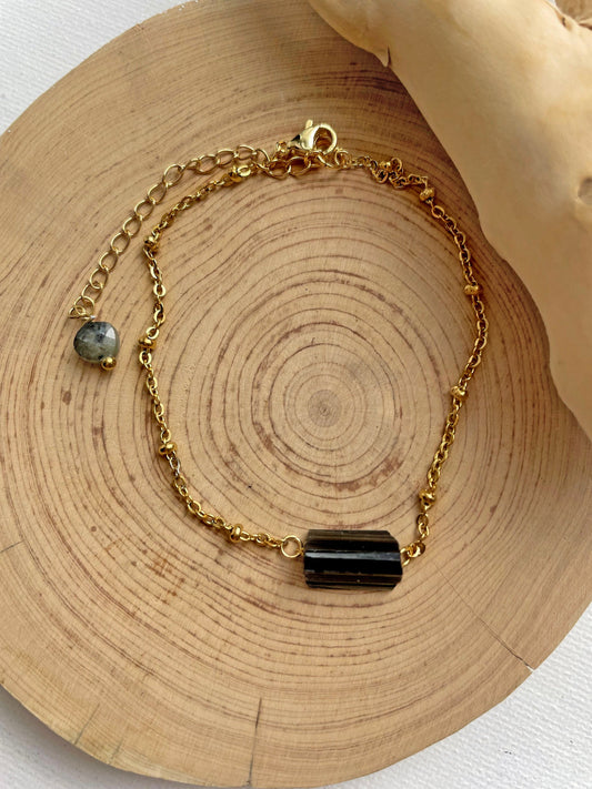 Black Tourmaline Bracelet Raw Crystal , Genuine Black Tourmaline adjustable Bracelet, Black Tourmaline Protection Stone