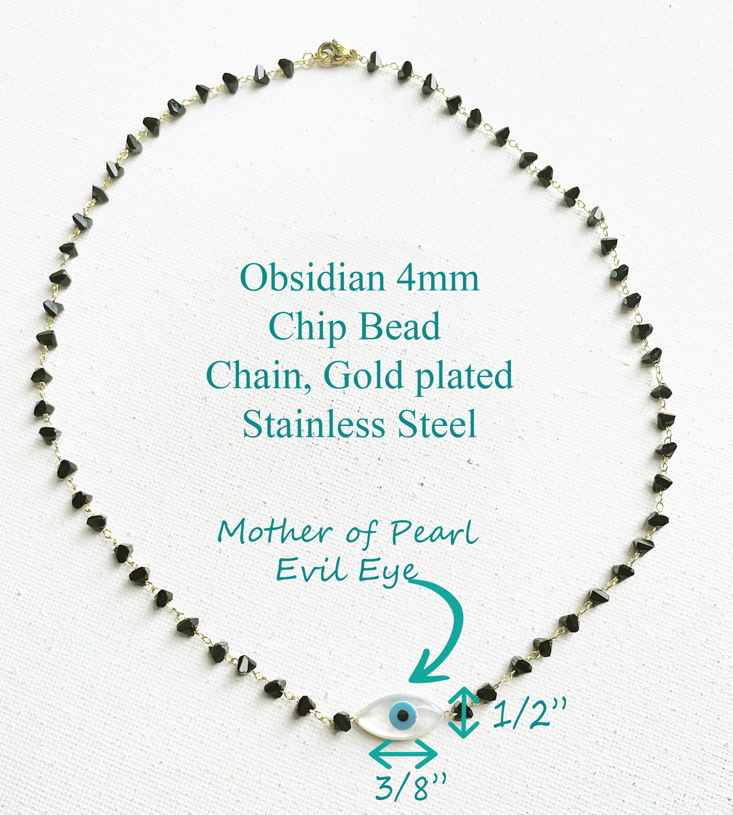 Evil Eye Obsidian Chip Bead Necklace