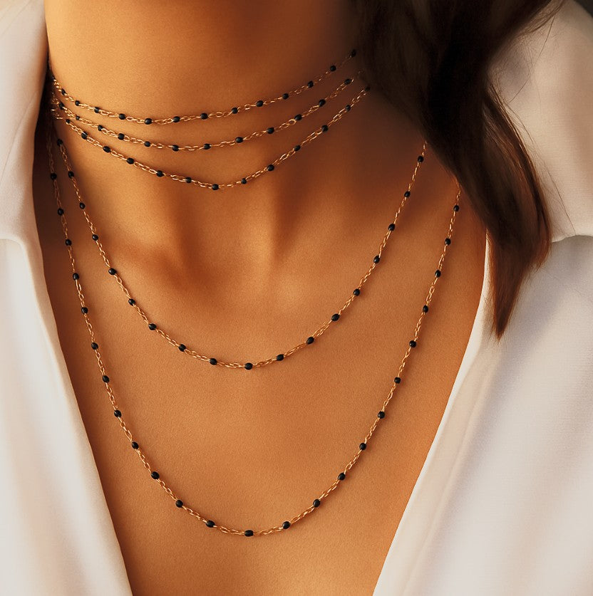 Black Enamel Dainty Bead Chain