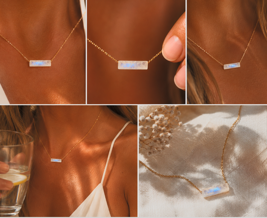 Tiny Moonstone Bar Necklace