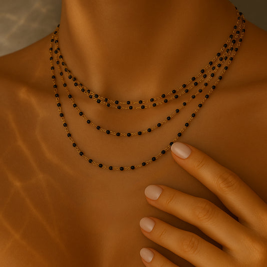 Black Enamel Dainty Bead Chain