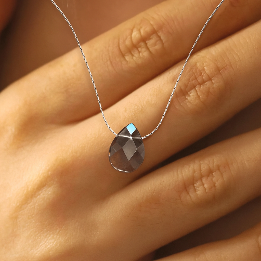 Genuine Smoky Crystal Necklace, Smoky Crystal Tear Drop Pendant, Healing Necklace, Birthstone, Gemstone Necklace, Gift for Mom