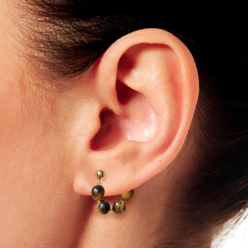 Tigers eye Bead Huggie Earrings