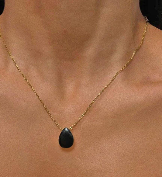 Obsidian Tear Drop Pendant Necklace