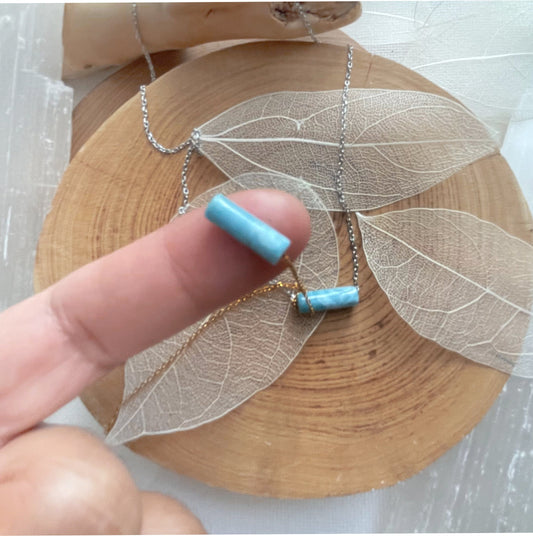 Tiny Larimar Dominican Gemstone Minimalist Necklace, Small Natural Blue Stone Necklace, Dominican Blue Stone Waterproof Crystal, Gift