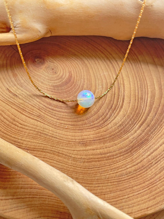 Fire Opal Solitaire Necklace