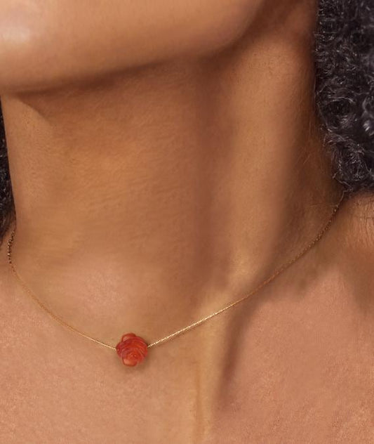 Genuine Carnelian Necklace, Carnelian Rose Flower Pendant, Healing Necklace, July Birthstone, Orange Gemstone Necklace, Gift for Mom