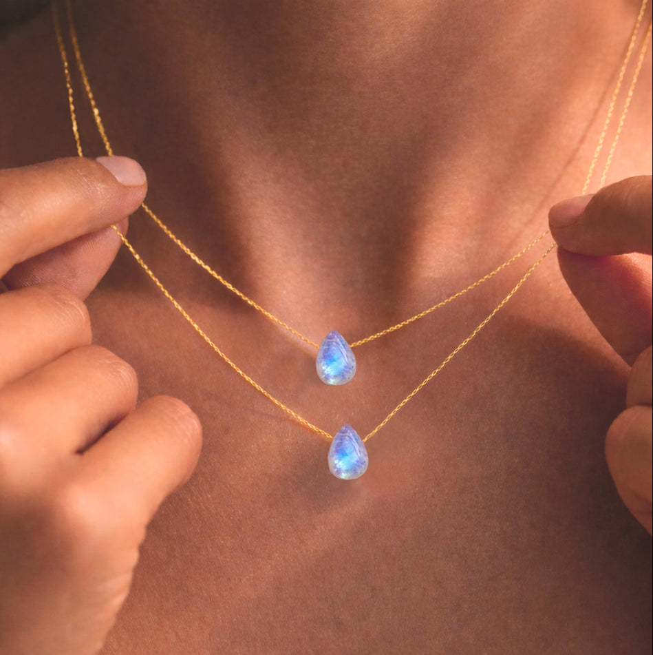Moonstone Teardrop Minimalist Necklace