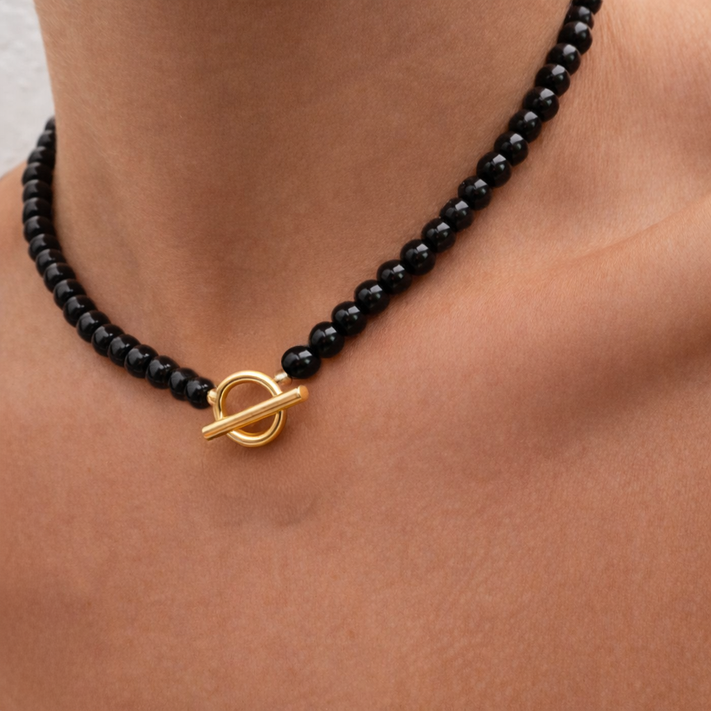 Obsidian Bead Toggle Clasp Necklace