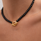 Obsidian Bead Toggle Clasp Necklace