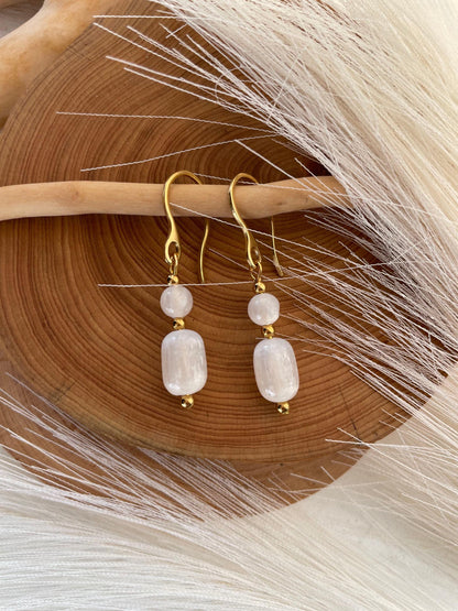 Selenite Minimalist Crystal Earrings 14K Gold Plated,