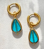 Gold Huggie Hoop Earrings ~ Dangle, Blue ~ Gold Hoop Earrings