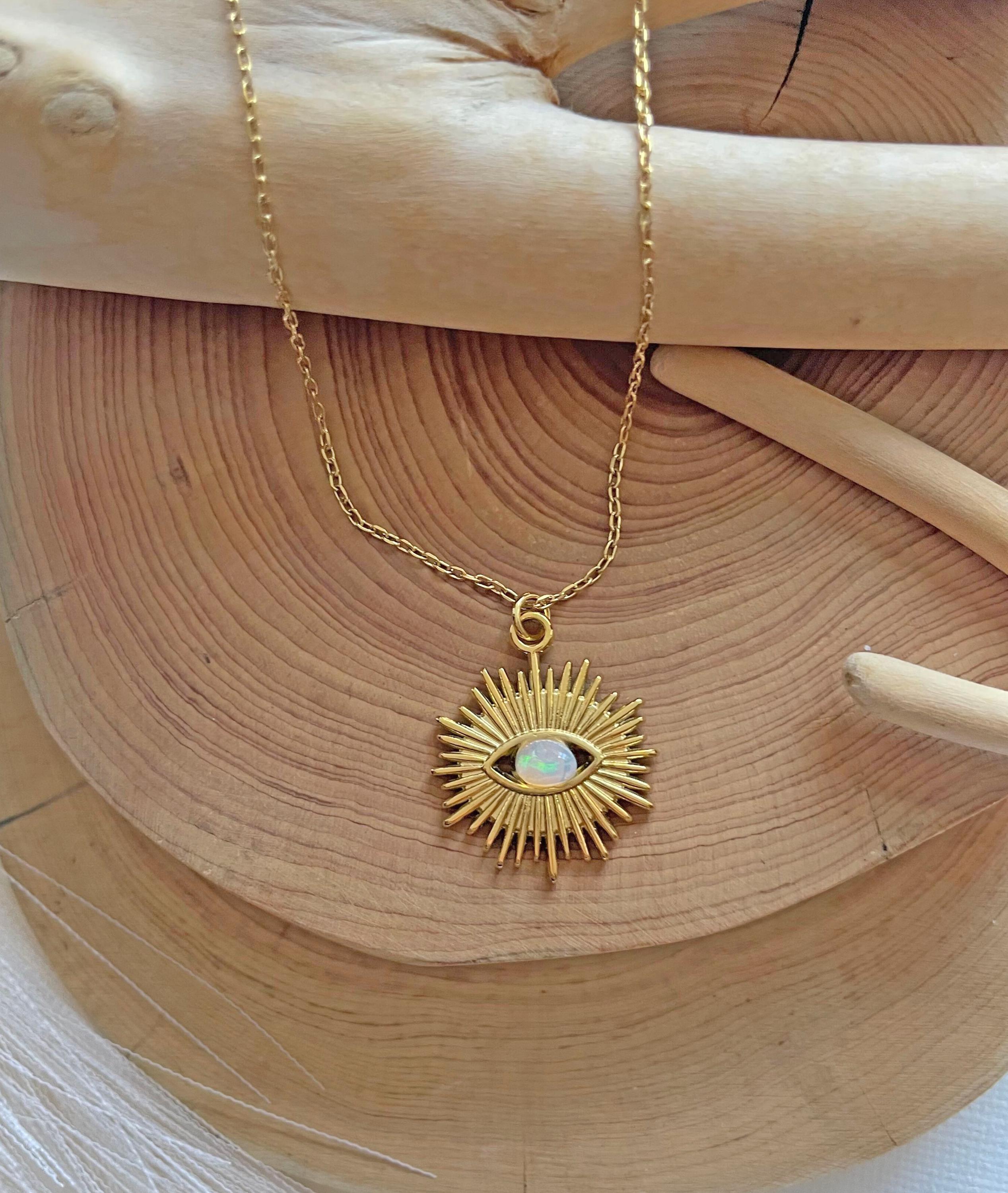 Opal Eye Pendant Necklace | Protection Fire Opal Eye