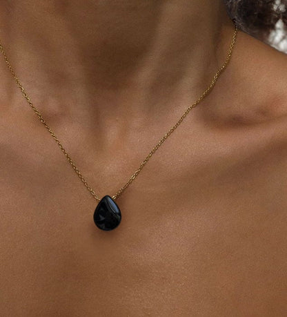 Obsidian Tear Drop Pendant Necklace