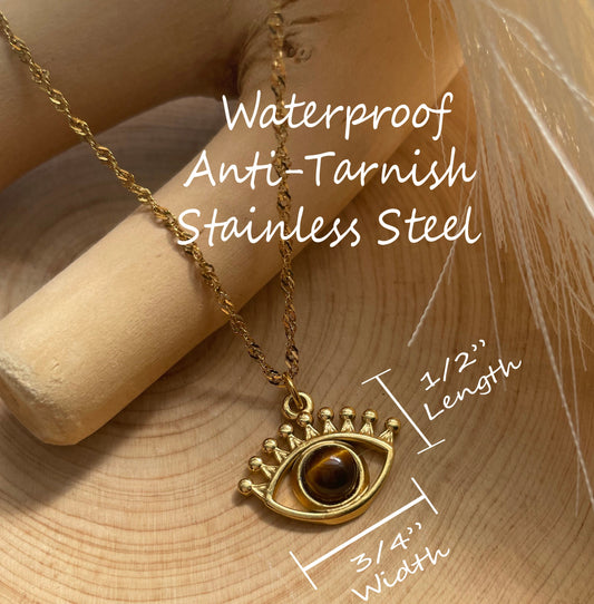Tigers Eye Evil Eye Stone Necklace