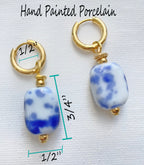 Blue and White Hand Painted -Ceramic Hoop Earrings