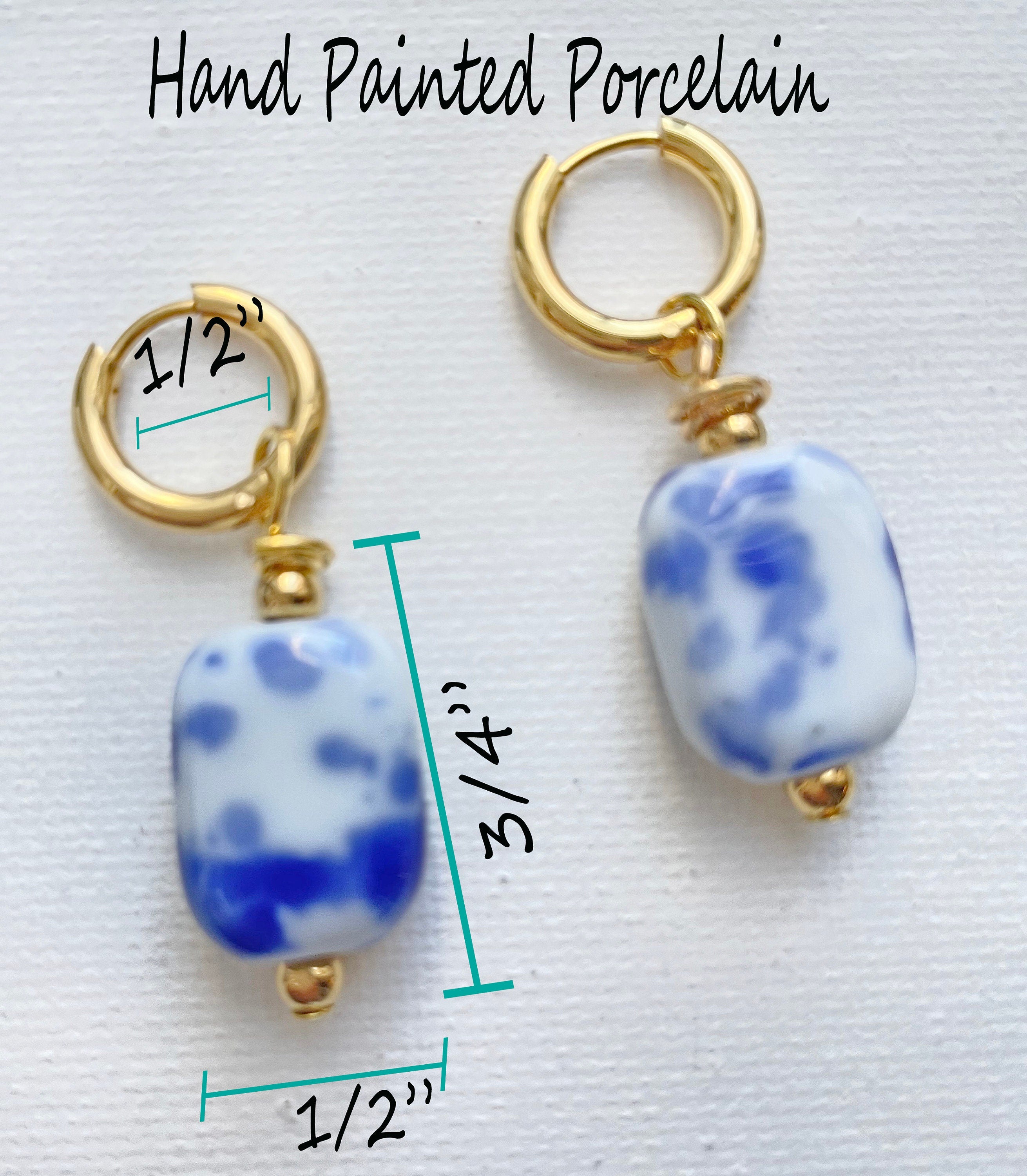 Blue and White Hand Painted -Ceramic Hoop Earrings