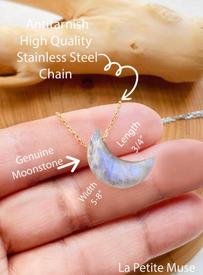 Moonstone Moon Pendant Necklace