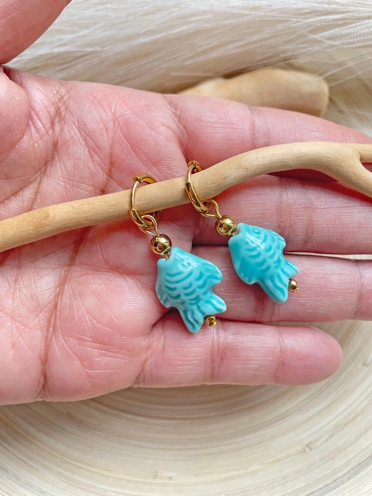 Hand Painted Ceramic Hoop Earrings ~ Chinoiseries Inspired earrings