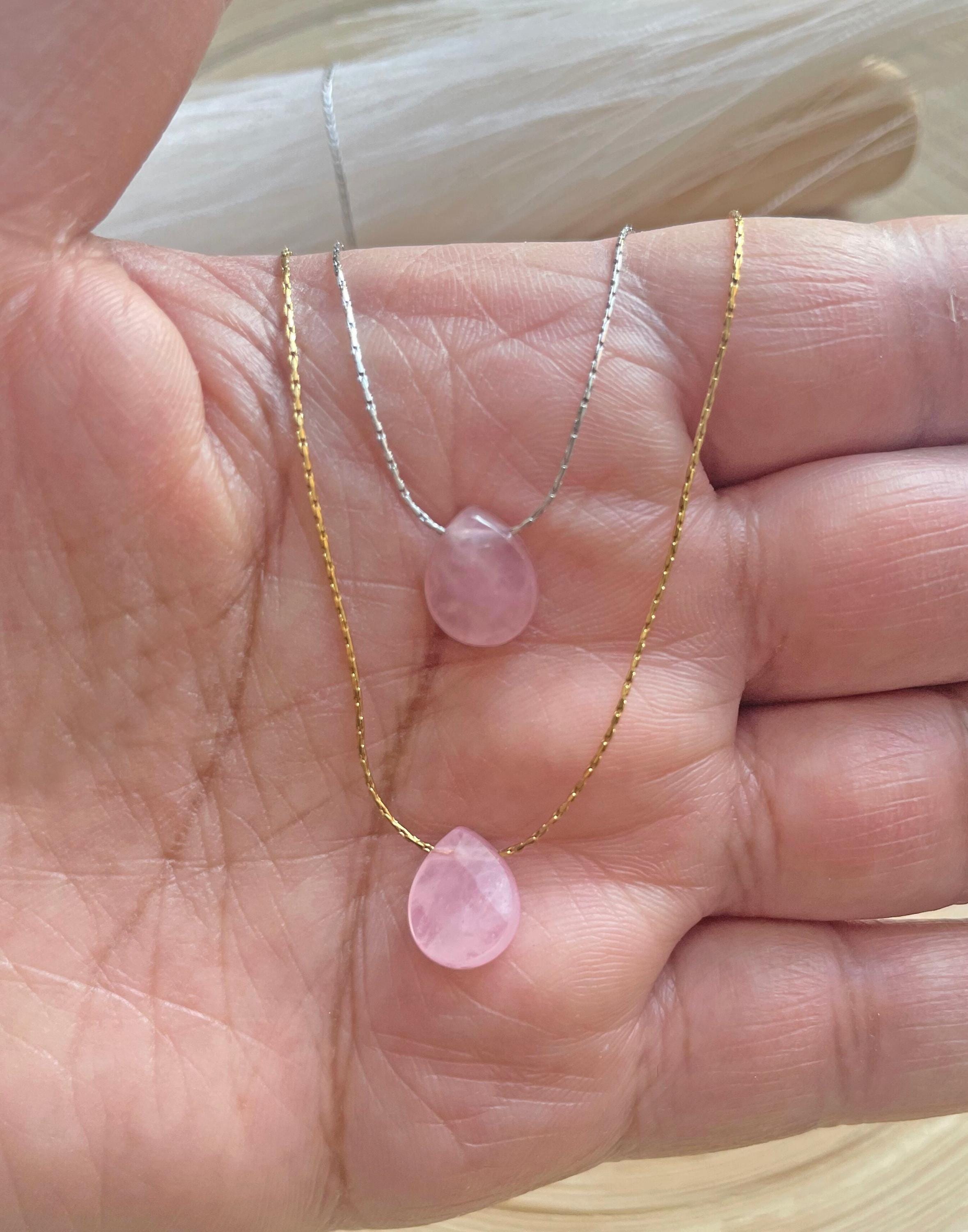 Tiny Rose Quartz Teardrop Pendant Necklace