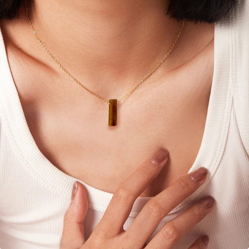 Tigers Eye Bar Minimalist Necklace