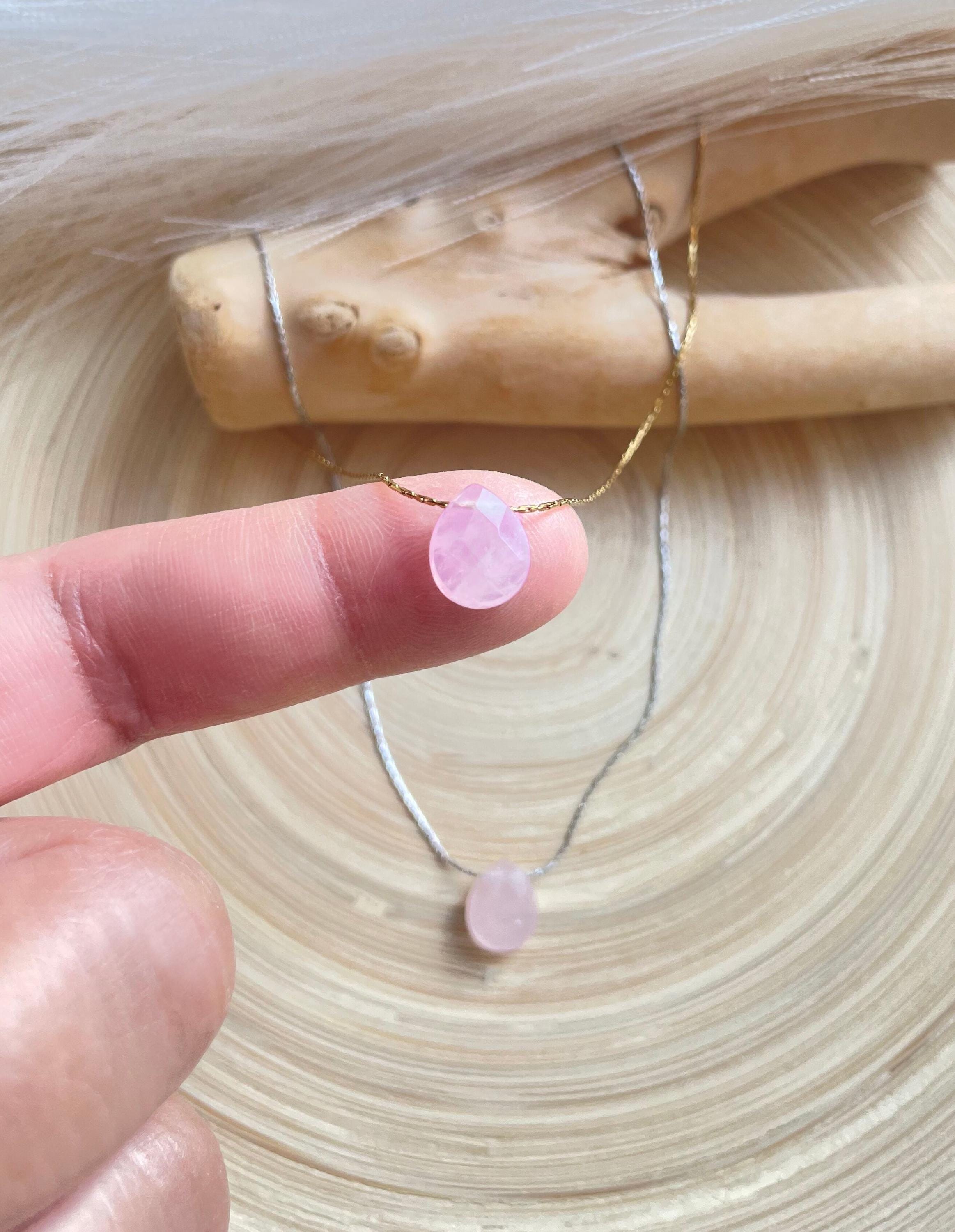 Tiny Rose Quartz Teardrop Pendant Necklace
