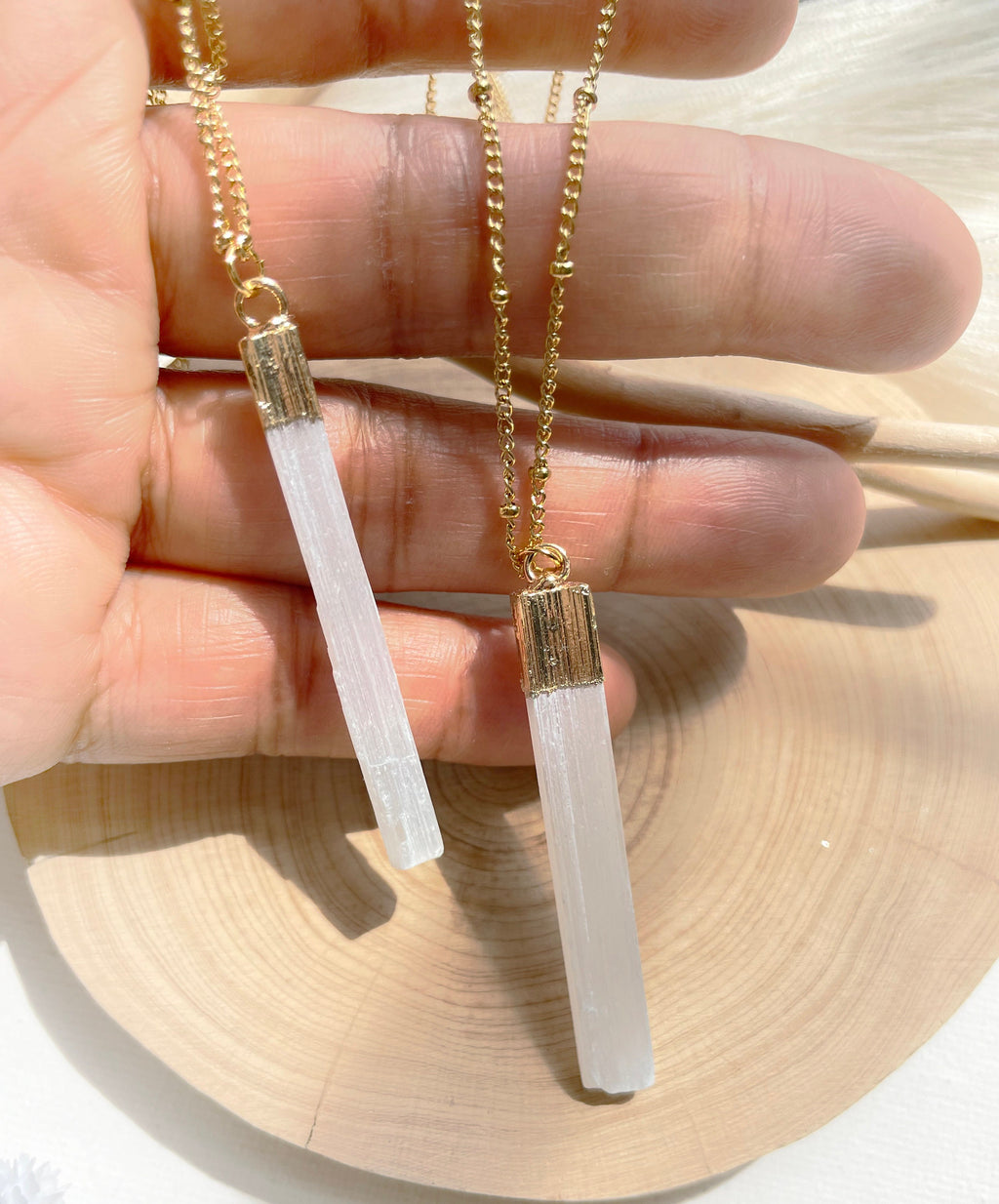 Selenite Bar Necklace ~ Gold or Silver