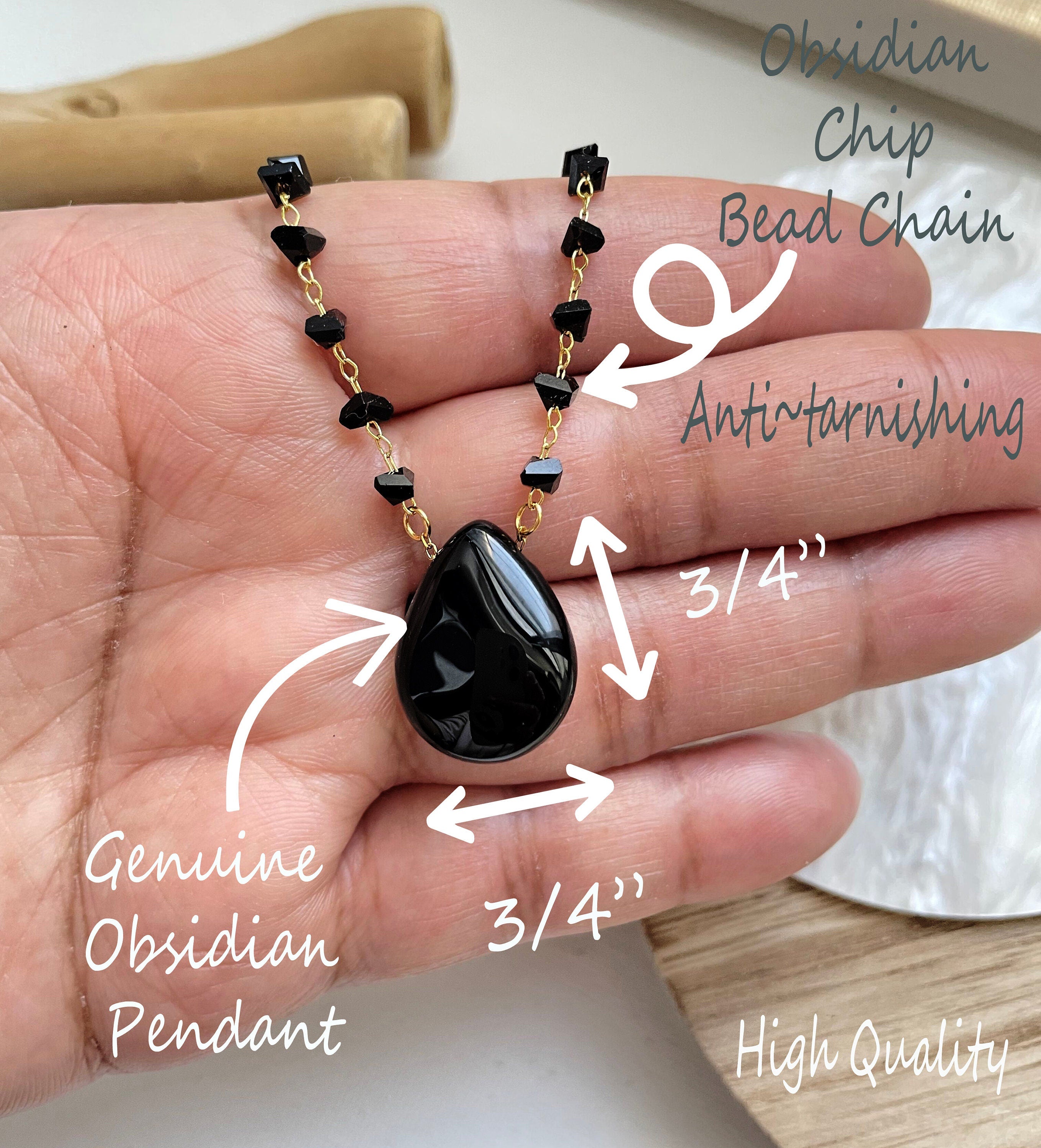 Obsidian Large Tear Drop Necklace
