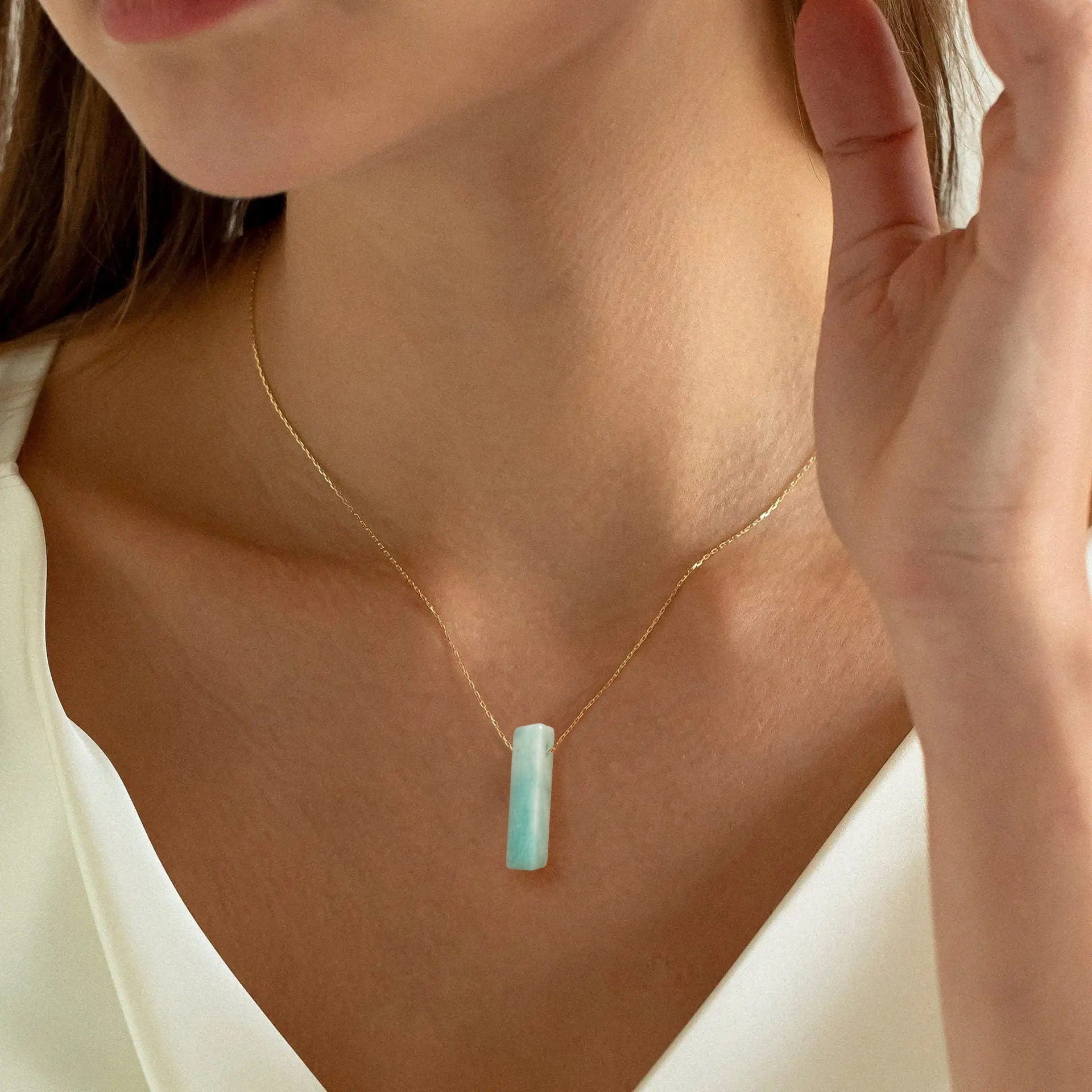 Amazonite Minimalist Bar Necklace