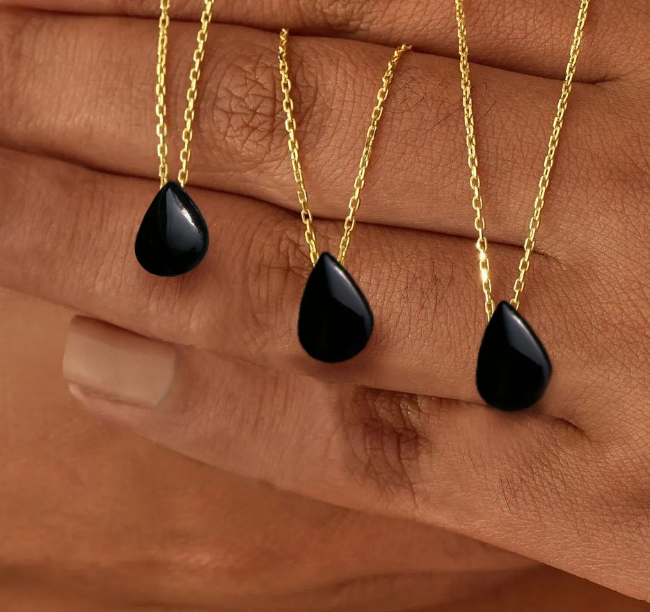 Obsidian Tear Drop Pendant Necklace