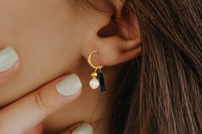 Selenite ~ Obsidian Crystal Huggies Gold Hoops , Crystal Hoop Earrings, Birthstone Huggies, Tiny Dainty Small Hoops, Minimalist earrings