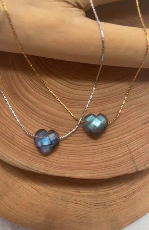 Labradorite Minimalist Crystal Heart Necklace 1