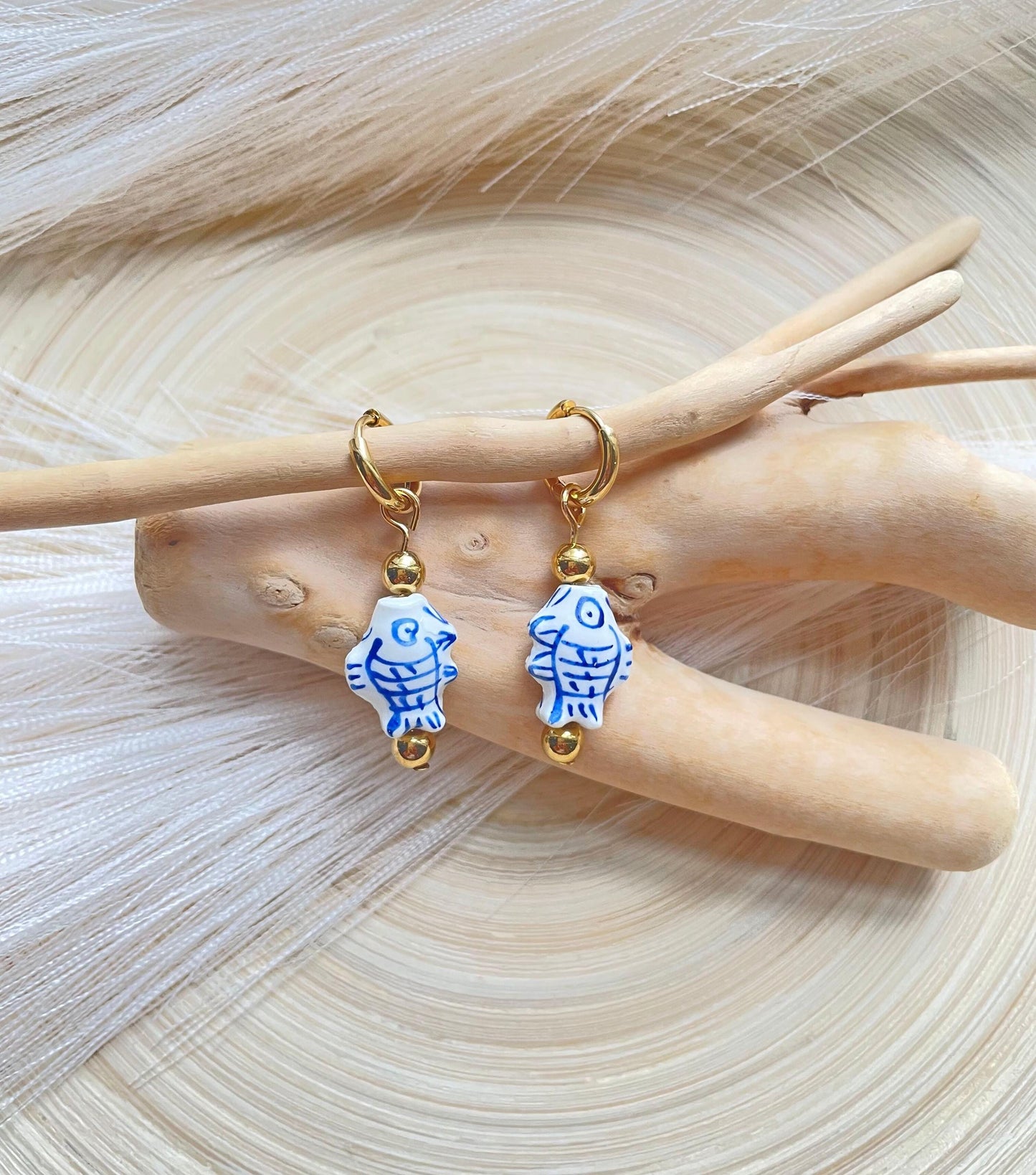 Hand Painted Ceramic Hoop Earrings ~ Chinoiseries Inspired earrings