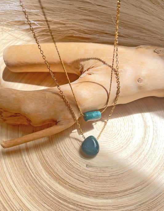 Jade Minimalist Crystal Two Layer Necklace 14K Gold Plated, Gemstone Jewelry for Her, Jade Layered Dainty Necklace , Crystal Necklaces