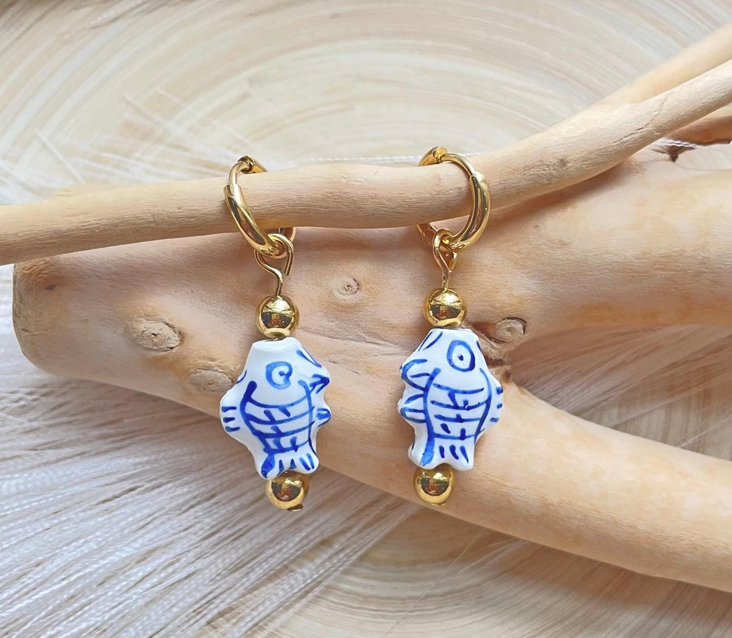 Hand Painted Ceramic Hoop Earrings ~ Chinoiseries Inspired earrings