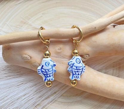 Hand Painted Ceramic Hoop Earrings ~ Chinoiseries Inspired earrings