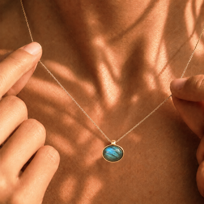 Labradorite Pendant Gold Necklace