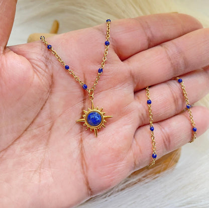 Dainty Lapis Lazuli Star  Necklace ~ Boho Lapis Lazuli Beaded Chain