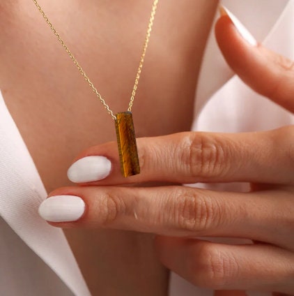 Tigers Eye Bar Minimalist Necklace