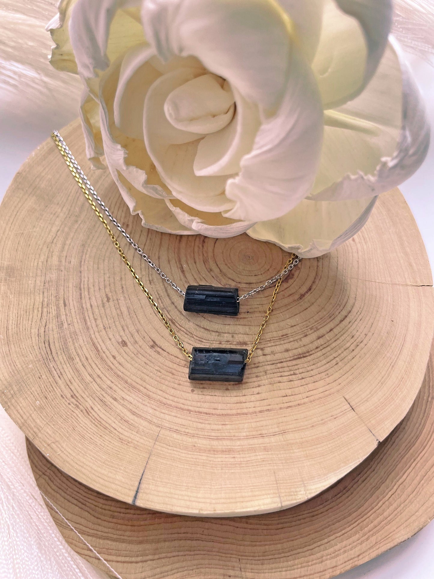 Black Tourmaline - Raw Crystal Necklace