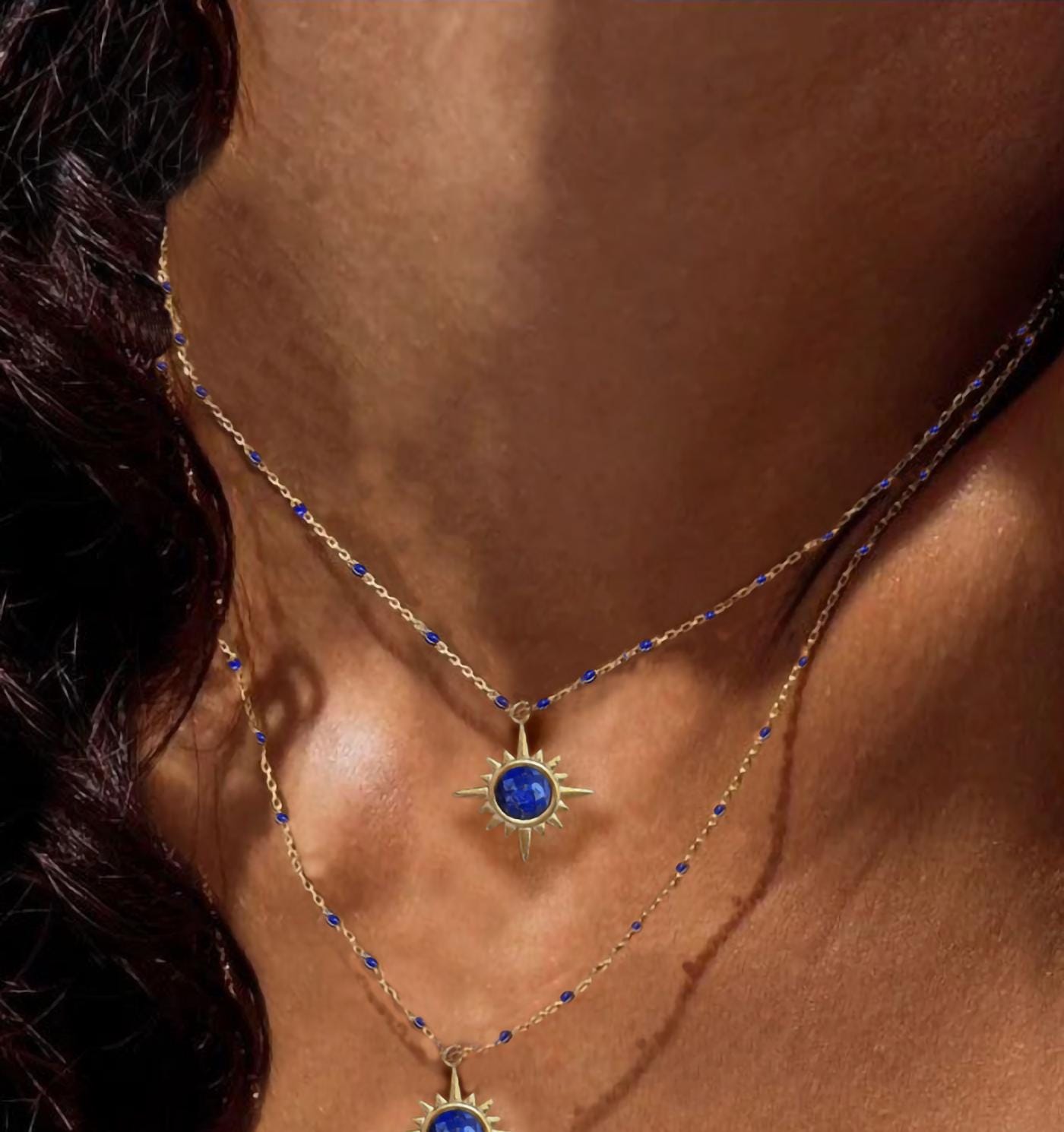 Dainty Lapis Lazuli Star  Necklace ~ Boho Lapis Lazuli Beaded Chain