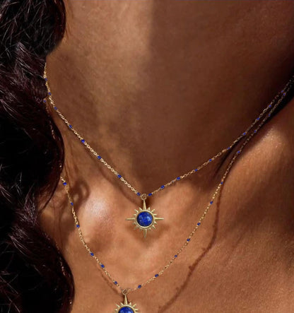 Dainty Lapis Lazuli Star  Necklace ~ Boho Lapis Lazuli Beaded Chain