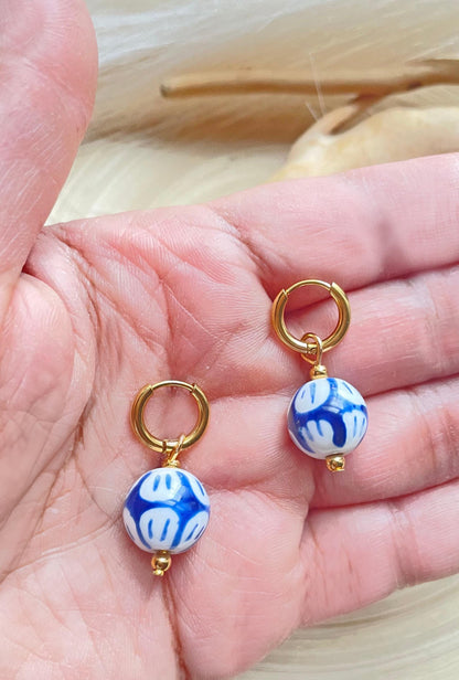 Hand Painted Ceramic Hoop Earrings ~ Chinoiseries Inspired earrings