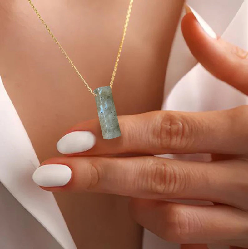 Labradorite Pendant Bar Necklace
