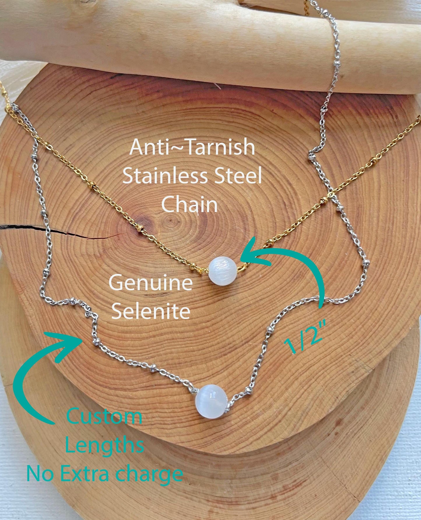 Selenite Minimalist Crystal Necklace 14K Gold Plated,