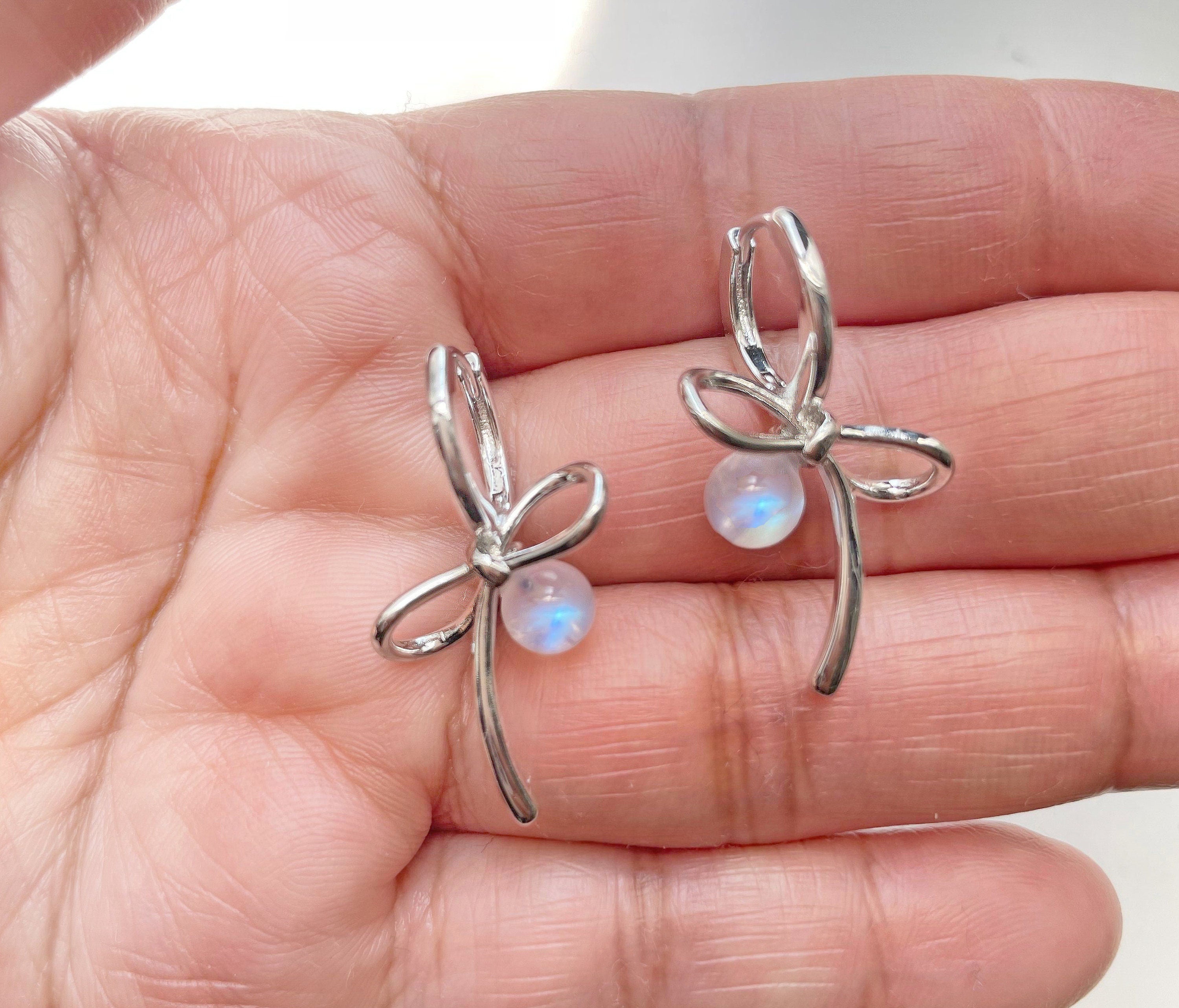 Moonstone Bead Bow Earrings