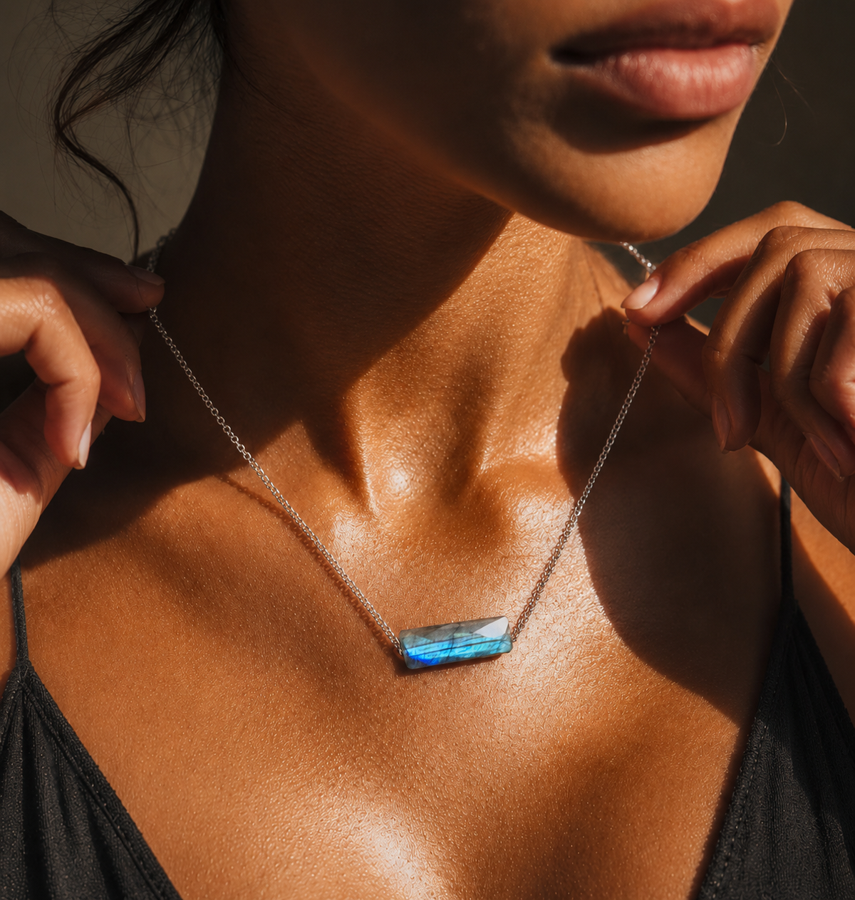 Labradorite Pendant Bar Necklace