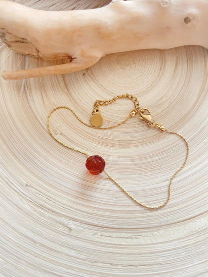 Carnelian Flower Bead Bracelet