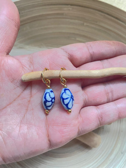 Hand Painted Ceramic Hoop Earrings ~ Chinoiseries Inspired earrings
